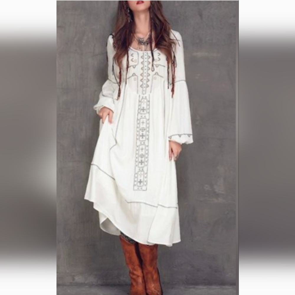 Free People Desert Winds Embroidered Boho Maxi Dress
